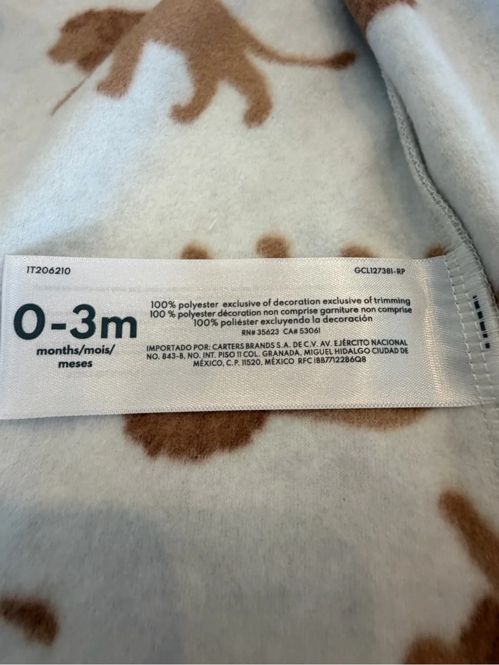 Carter’s Baby Lion Print Fleece Footed Sleeper Zip Pajamas NWT 0-3 Months
